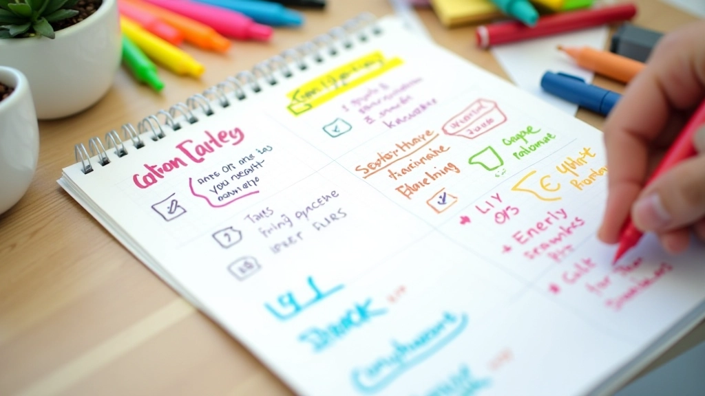 Kleurrijke aantekeningen en taken uitgelegd op papier met gekleurde markeerstiften